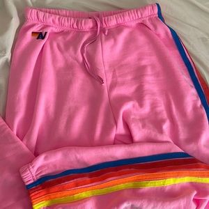 Aviator Nation 5 stripe neon pink sweatpants
